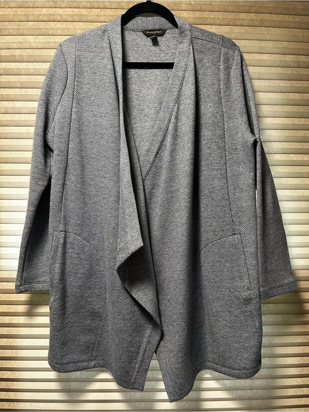 Banana Republic Gray Herringbone Open-Front Coatigan